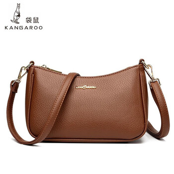 袋鼠(kangaroo)真皮女包中年软皮斜挎小包包新款简约百搭大气妈妈包