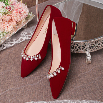 春夏季婚鞋女粗跟新娘鞋两穿秀禾鞋舒适孕妇大码4143红鞋女婚鞋敬酒鞋