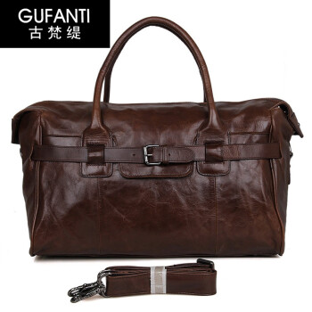 古梵缇（GUFANTI）旅行包男 大容量行李袋牛皮手提包单肩斜挎包油蜡皮gft-gft-389 巧克力色 中