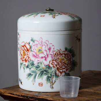 景德镇陶瓷米缸10斤装米桶带盖密封罐储米箱储米罐家用面粉桶防虫国色