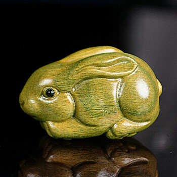 木质小兔肖兔绿檀木雕兔子吊坠红木生肖小兔挂件木质木头手机链钥匙扣