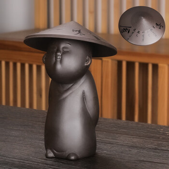 和尚创意紫泥茶宠摆件精品高档家用功夫茶具配件 悟禅 斗笠茶漏(舍得)