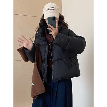 百佟晴雨雪反季小个子服女短款冬季新款宽松加厚白鸭绒外套黑色s85110