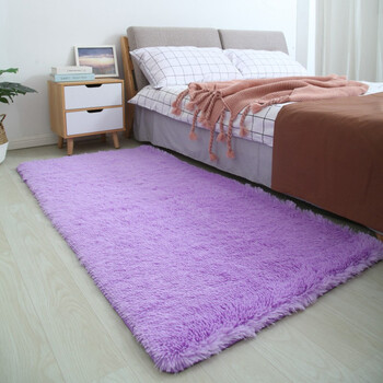 北欧ins加厚长毛绒客厅茶几地毯卧室床边榻榻米可爱少女满铺 纯色紫色