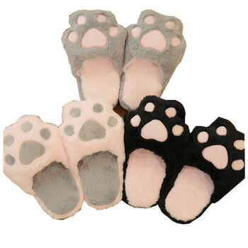 猫狗爪子拖鞋女生室内家居地板鞋毛绒保暖舒适新品 灰色粉爪印拖鞋 36