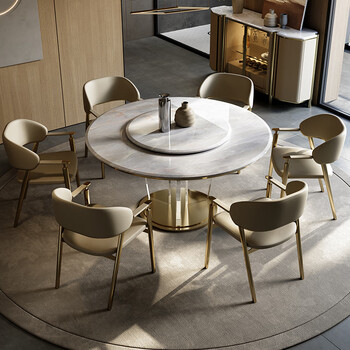 美得乐天然大理石圆餐桌设计师创意家用6人餐桌轻奢高级感圆桌 圆形