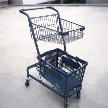 超市双层购物车手推车 ktv家用推车网红ins拍照粉色超市购物车 灰色连