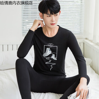 线衣线裤男男士秋衣秋裤套装棉t616n鞋黑色m7080斤