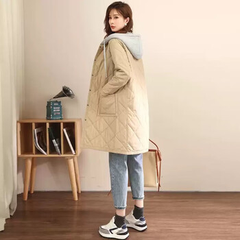 长款羽绒服女小个子收腰外套矮个子青少女孩初中生大学生冬季米色3xl