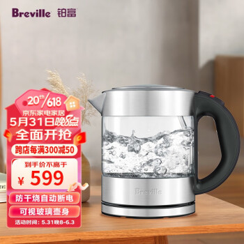 铂富（Breville） BKE395 家用电水壶 电热水壶  进口玻璃材质水壶 1L