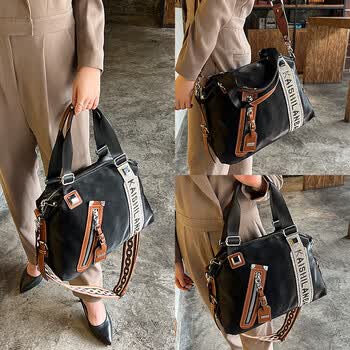 伯姿莉(baizili)品牌真皮女包2022新款大容量托特包撞色镶钻手提包