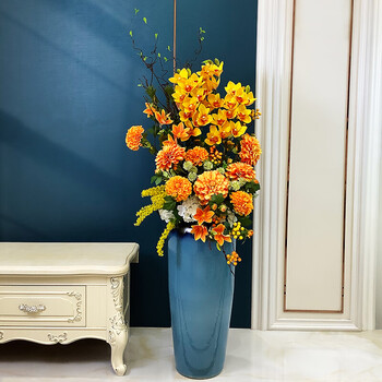 景德镇陶瓷落地花瓶仿真大号插花客厅新中式现代轻奢欧式装饰摆件幽尔