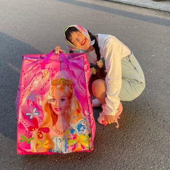 绿野客粉色麻袋ins日系千禧辣妹超大号购物袋芭比可爱大容量收纳袋