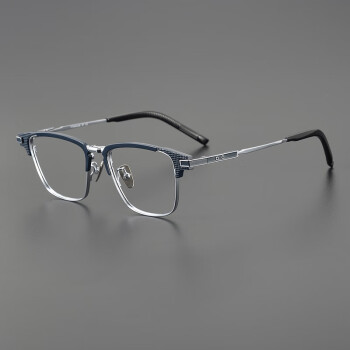 CELLI设计师手造日本超轻纯钛复古眼镜框男潮商务近视眉线方框眼镜架女 蓝银色 单买镜框-不配近视镜片