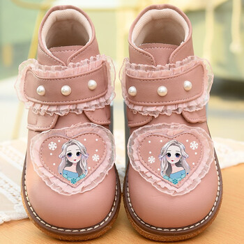 2022春秋季牛皮公主单靴小女孩皮靴女童靴子秋冬二棉童鞋 粉色冬公主