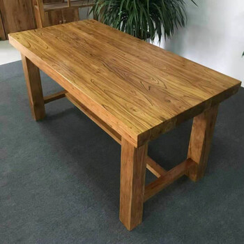 老榆木餐桌纯实木饭桌原木书桌加厚榆木大板会议桌餐馆酒楼办公桌清漆