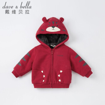 davebella戴维贝拉童装2021冬装儿童外套小童男童女童上衣加绒保暖洋气DBX19914红色130cm