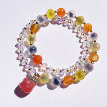 手串苹果串珠奥地利水晶冷门手饰刻字礼物 彩色天然糖心玛瑙柿柿如意
