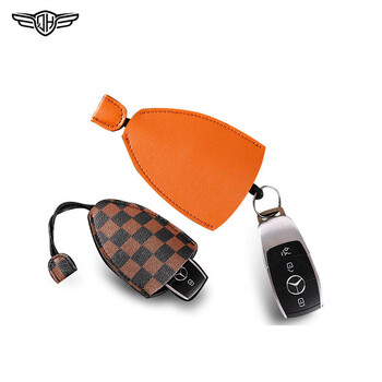 白羌笛汽车新款皮革双色车载钥匙包通用抽拉式汽车钥匙保护套棕色款