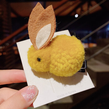 可爱小兔子秋冬毛绒发夹韩国儿童扎头发皮筋发饰软妹头绳女 12#黄色