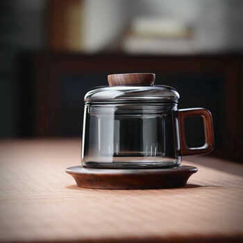 登顶家用玻璃杯耐高温带盖过滤茶水分离办公室水杯迷你小泡茶杯男士女