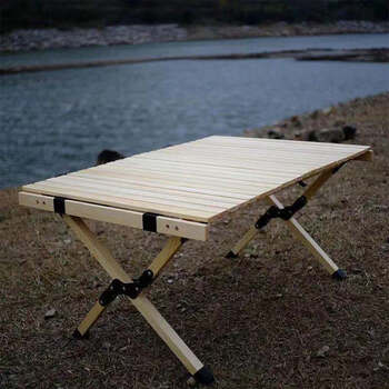 念州户外折叠桌椅套装便携式蛋卷桌自驾游旅行野餐露营实木烧烤桌榉木
