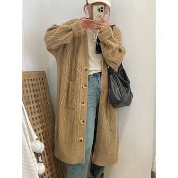 针织开衫毛衣外套女慵懒宽松显瘦百搭上衣卡其色2xl建议130斤140斤