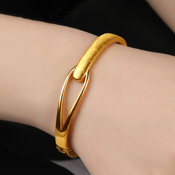 恋柯 黄金时尚手镯弹力活口足金999无氢5d硬金亮面镯子女款送礼物转运