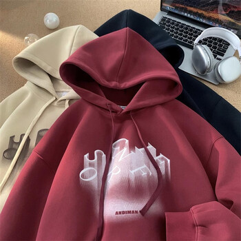 红色37xl120斤-140斤>芦诺晞连帽卫衣男春秋季宽松百搭外套男港风学生