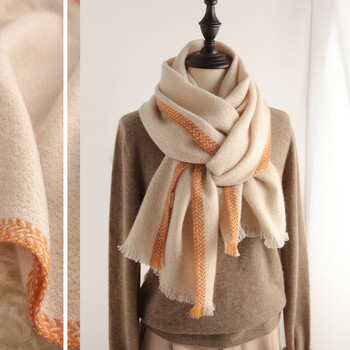 blsm品牌 羊绒围巾女2023新款秋冬季百搭感毛线特级保暖围脖 小麦色