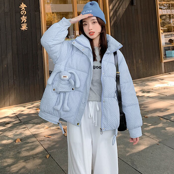 羽绒服高中大学生时尚面包服韩版少女孩16初中学生宽松外套女浅蓝色m