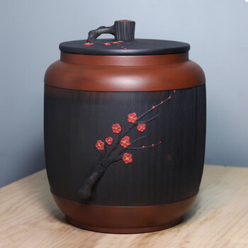 茶叶罐云南建水紫陶茶罐老式米缸陶瓷带盖家用20斤防梅花茶缸米缸20斤