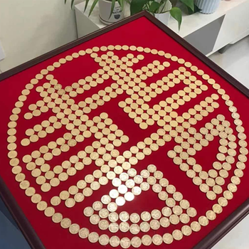 结婚卧室钱喜字模板闺蜜相框手工送新人礼60x60cm圆形需要422枚硬币
