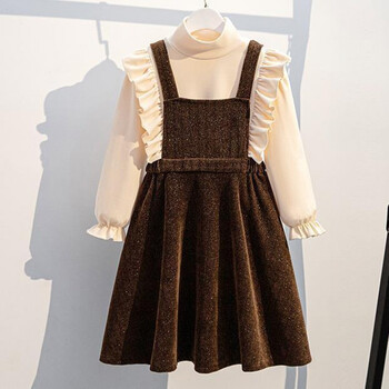 女童秋冬款加绒连衣裙儿童洋气背带裙两件套适合312岁小女孩冬天穿的