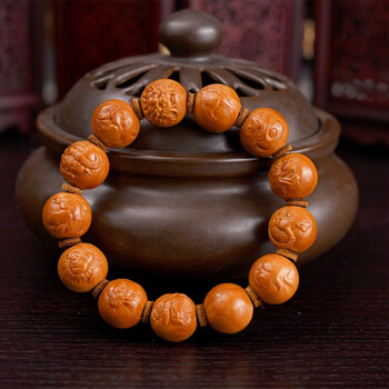 盘道橄榄核手串十二生肖橄榄核雕刻文玩手串男士手把件
