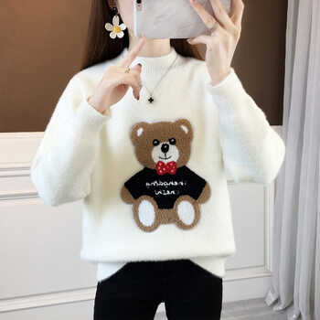 幂朵萱青少女高中生毛衣冬天初中生毛线衣半高领女学生秋冬新款小熊