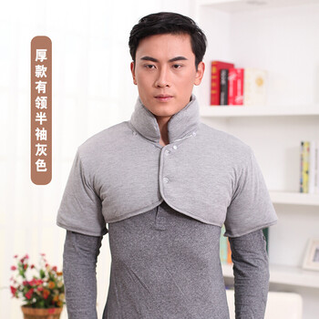 保暖防寒中老年棉长袖护肩膀肩颈椎保暖护肩男士厚款有领半袖灰色xxl