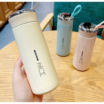奈斯杯夏季时尚玻璃杯便携水杯时尚潮流双层防烫杯商务杯R400ml便携水杯（蓝色米白两款颜色随机发）