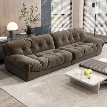 意式轻奢云朵布艺沙发磨砂布极简现代北欧中小户型网红沙发 咖啡色