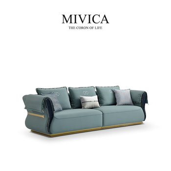 米维卡leonie莱奥妮系列现代轻奢蓝珍珠真皮沙发艺术美学国际馆v1m