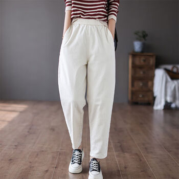 西诺迩镰刀裤女士春秋款夏季新款复古纯色100棉质休闲裤女宽松直筒米