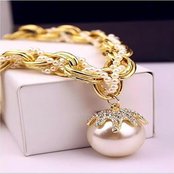 澳美乐活时尚夸张项链珍珠坠花瓣多层粗链条锁骨链女士饰品项链 项链