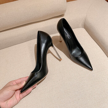 高跟鞋细跟12cm裸色超高跟鞋女细跟气质尖头浅口单鞋2021新款漆皮通勤