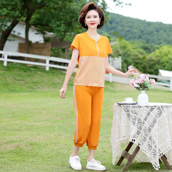 百丽驼美士 balitomms严选2024新款中年妇女妈妈夏装短袖运动服套装中