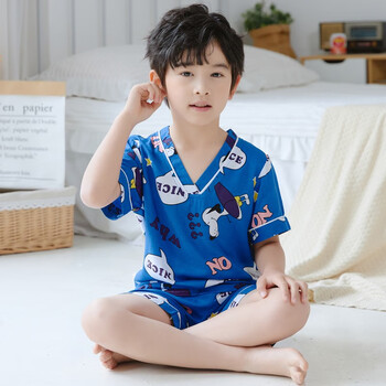 小熊传说儿童睡衣夏季薄款绵绸男童短裤短袖棉绸空调家居服小男孩睡衣