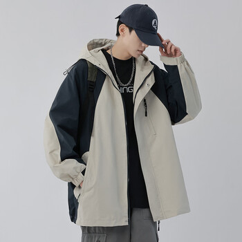 witi男士夹克美式复古拼色连帽外套男2023新款春秋潮牌男装上衣 738