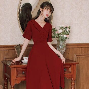 誉鲤法式初恋红色连衣裙夏季长裙薄款公主裙小个子收腰裙子感小众红色