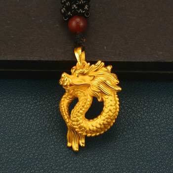 黄金龙吊坠男十二生肖龙3d硬足金999龙头挂坠纯金龙柱项链女 重约4.