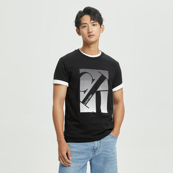 calvinkleinckjeans夏季男士时尚简约圆领纯棉醒目logo透气短袖t恤40i