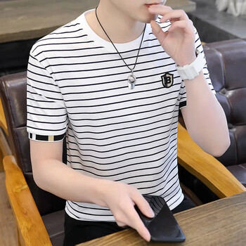 木南飞2024年男士t恤短袖条纹夏季新款潮流宽松半袖潮牌海魂衫男装